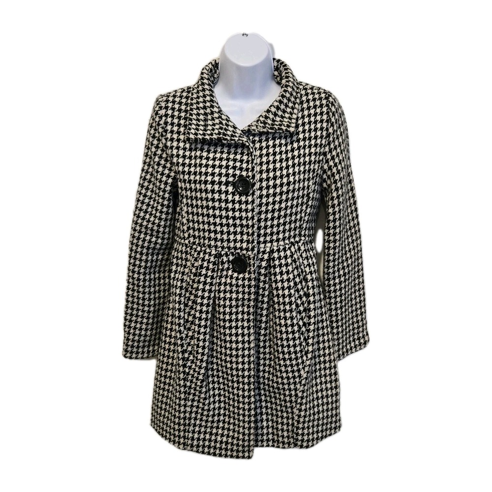 Bitten Women's Coat Lined Mid Length Herringbone Button Front Wool Blend Size XS